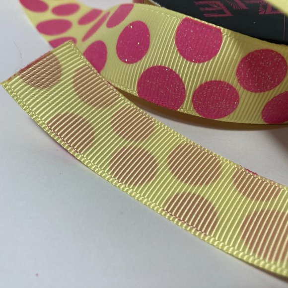 Pink Yellow Ribbed Ribbon Glitter Dots - Picture 3 of 14